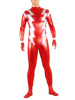 White with Red Shiny Metallic Unisex Zentai suit
